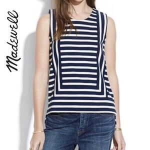 Sz S Madewell Frameset Ponte Sleeveless Striped Navy and Cream Tank Top